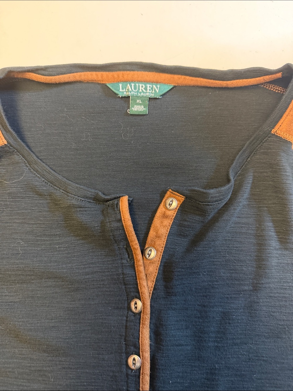 Lauren Ralph Lauren Navy Long-Sleeve Henley with Rust Trim